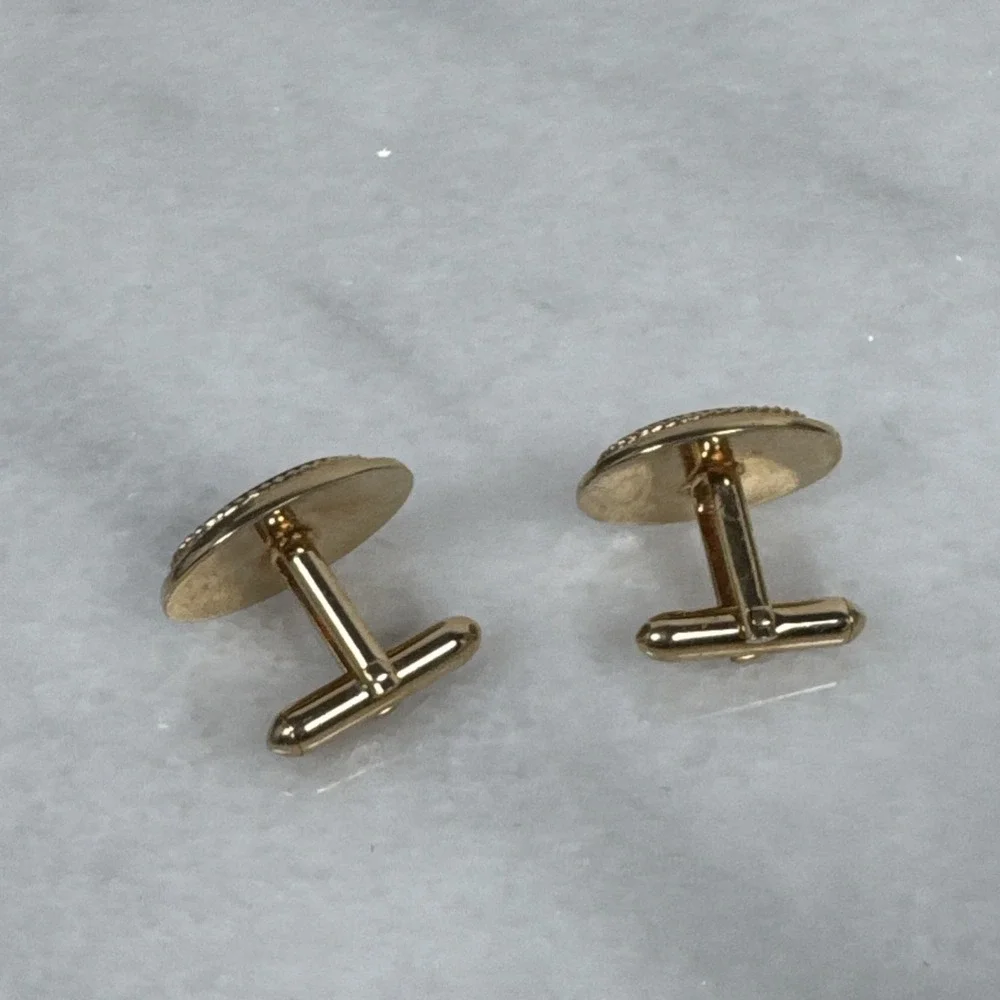 Vintage Avon Black Resin oval cufflinks raised polished and brushed gold tone
